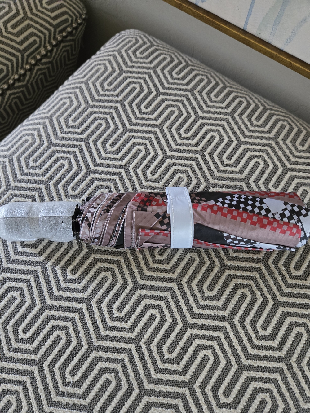 New Compact Patterned Foldable Umbrella in Red Black White Check